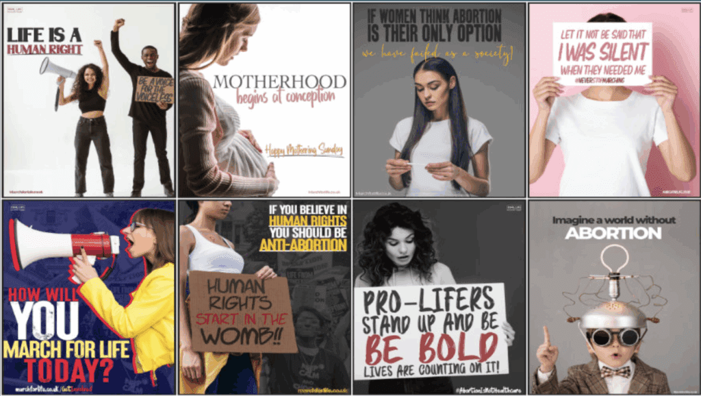 Anti-abortion memes, posters and videos are available to download on March for Life UK’s website.